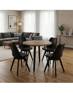 Σετ τραπεζαρία 5τμχ Xana - Viva Megapap χρώμα sepet oak - μαύρο Ø90x77,7εκ.