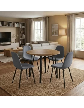 Dining room set 5pcs Xana - Iris Megapap sepet oak color - grey Ø90x77.7cm.