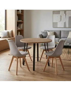 Dining room set 5pcs Xana - Viva Megapap sepet oak color - cappuccino Ø90x77.7cm.