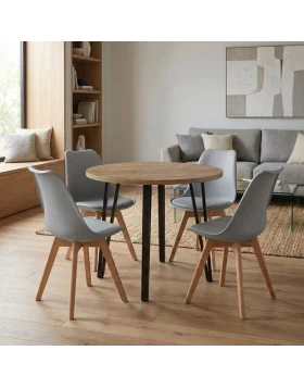 Dining room set 5pcs Xana - Viva Megapap sepet oak color - grey Ø90x77.7cm.