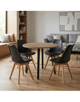 Dining room set 5pcs Xana - Viva Megapap sepet oak color - black Ø90x77.7cm.