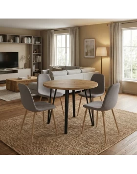 Dining room set 5pcs Xana - Iris Megapap sepet oak color - beige Ø90x77.7cm.