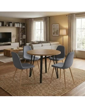 Dining room set 5pcs Xana - Iris Megapap sepet oak color - grey Ø90x77.7cm.