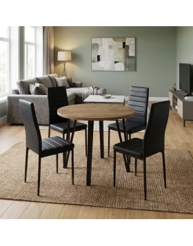 Dining room set 5pcs Xana - Rosa Megapap sepet oak color - black Ø90x77.7cm.