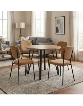 Dining room set 5pcs Xana - Kevin Megapap sepet oak color - mustard Ø90x77.7cm.