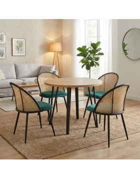 Σετ τραπεζαρία 5τμχ Xana - Jacob Megapap χρώμα sepet oak - κυπαρισσί Ø90x77,5εκ.