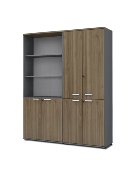 Venturo Megapap melamine office bookcase with doors in athracite - walnut color 160x40x200cm.