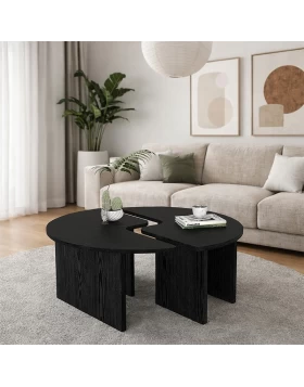 Τραπεζάκι σαλονιού σετ 2 τμχ Dorena Megapap χρώμα sencron black Ø90x41,7εκ.