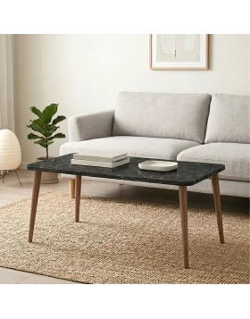 Plane Megapap melamine coffee table in black marble effect color 90x55x41cm.