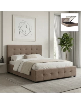 Iro Megapap fabric bed with storage space in beige brown color 150x200cm.