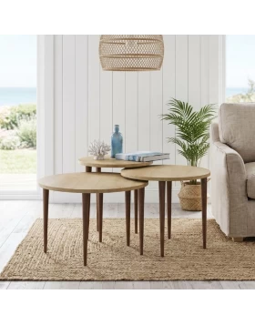 Τραπεζάκι σαλονιού σετ 3 τμχ Nola Megapap χρώμα sapphire oak Ø60x46εκ.