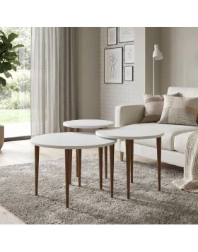 Nola Megapap melamine coffee table 3 pieces in white color Ø60x46cm.