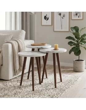 Cruz Megapap melamine side table 3 pieces in white marble effect color Ø33x46cm.