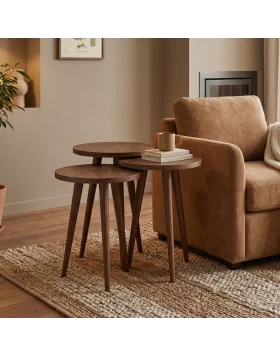 Cruz Megapap melamine side table 3 pieces in walnut color Ø33x46cm.