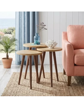 Cruz Megapap melamine side table 3 pieces in sapphire oak color Ø33x46cm.