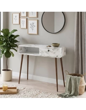 Napoli Megapap melamine sideboard in white marble effect color 90x29x88cm.
