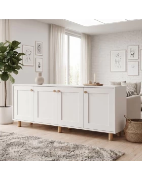 Bohemian Megapap melamine console in white - oak color 180x40x75cm.