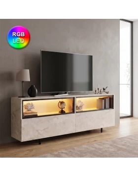 Έπιπλο τηλεόρασης Eco Megapap με Led Rgb χρώμα travertine 180x32x67εκ.