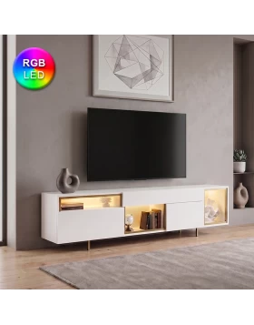 Norm Megapap melamine TV stand with Rgb Led in white - gold color 180x32x55cm.