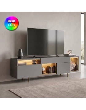 Έπιπλο τηλεόρασης Norm Megapap με Led Rgb χρώμα ανθρακί - χρυσό 180x32x55εκ.