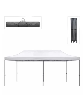 Bari Megapap folding gazebo, metal frame - waterproof fabric 420D, white color, 3x6x3,27m.