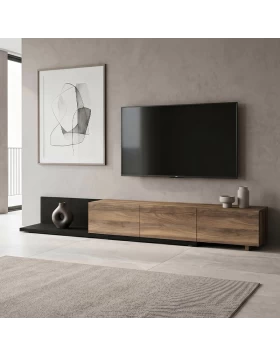 Enstey Megapap melamine TV furniture in black - walnut color 260x41.8x33.5cm.