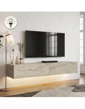 Έπιπλο τηλεόρασης επιτοίχιο Aristo Megapap με LED χρώμα travertine 135x31,6x25εκ.