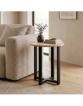 Mesa Megapap melamine side table in sapphire oak color Ø45x50cm.
