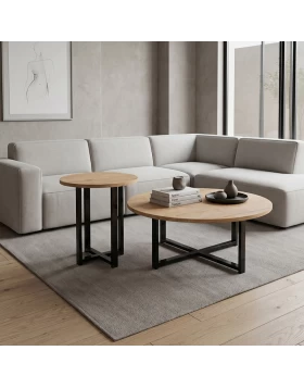 Τραπεζάκι σαλονιού σετ 2 τμχ Mesa Megapap χρώμα sapphire oak Ø90x35,5εκ.