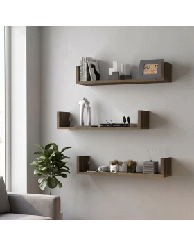 Dark Megapap melamine wall shelves set of 3 in walnut color 60x15x12cm.