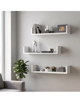 Dark Megapap melamine wall shelves set of 3 in white color 60x15x12cm.