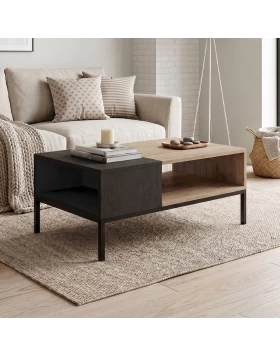 Τραπεζάκι σαλονιού Cailin Megapap χρώμα sepet oak - black wood 90x56x40,6εκ.