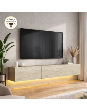 Έπιπλο τηλεόρασης επιτοίχιο Damla Megapap με LED χρώμα travertine 180x29,5x29,5εκ.