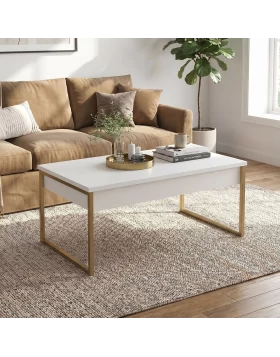 Orontes Megapap melamine coffee table in white - gold color 90x56.6x40cm.