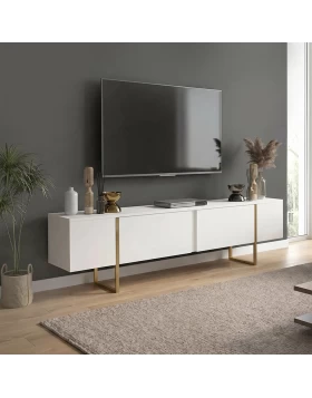 Έπιπλο τηλεόρασης Orontes Megapap χρώμα λευκό - χρυσό 180x29,6x50εκ.