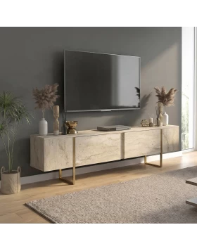 Έπιπλο τηλεόρασης Orontes Megapap χρώμα travertine - χρυσό 180x29,6x50εκ.
