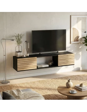 Elano Megapap melamine wall TV furniture in black - sepet oak color 160x31.4x31.2cm.
