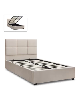 Kingston Megapap velvet bed with storage space in cream color 120x200cm.
