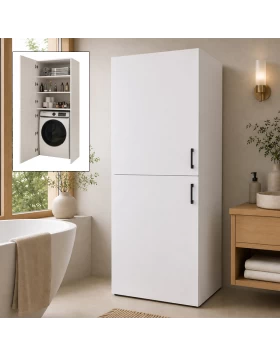 Miles Megapap melamine bathroom - laundry machine cabinet in white color 70x70x180cm.