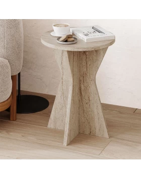 Τραπεζάκι βοηθητικό Lisa Megapap χρώμα travertine Ø40x51,8εκ.