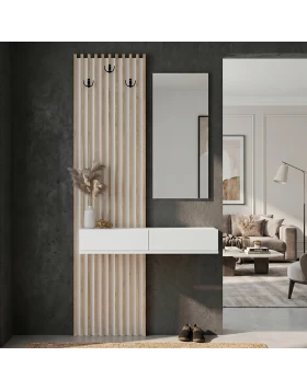 Έπιπλο εισόδου Elois Megapap χρώμα λευκό - sepet oak 96,6x26,8x195,5εκ.