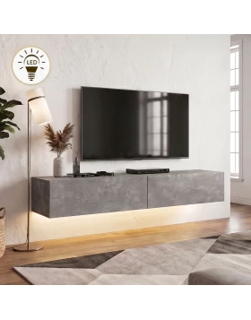 Έπιπλο τηλεόρασης επιτοίχιο Aristo Megapap με LED χρώμα γκρι σκυροδέματος 135x31,6x25εκ.