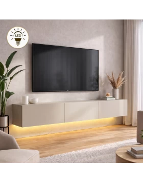 Έπιπλο τηλεόρασης επιτοίχιο Damla Megapap με LED χρώμα sandstone 180x29,5x29,5εκ.