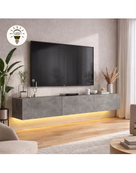 Έπιπλο τηλεόρασης επιτοίχιο Damla Megapap με LED χρώμα γκρι σκυροδέματος 180x29,5x29,5εκ.