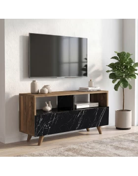 Novela Megapap melamine TV stand in walnut - black marble effect color 90x29,5x50cm.