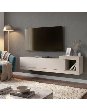 Έπιπλο τηλεόρασης επιτοίχιο Volare Megapap χρώμα sandstone - travertine 150x29,6x38,6εκ.
