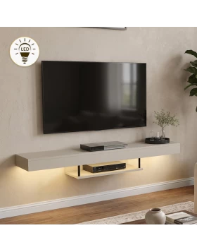 Albares Megapap melamine wall TV cabinet with LED lighting in sandstone color 150x29.6x22cm.