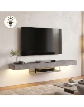 Έπιπλο τηλεόρασης επιτοίχιο Albares Megapap με LED χρώμα γκρι σκυροδέματος 150x29,6x22εκ.
