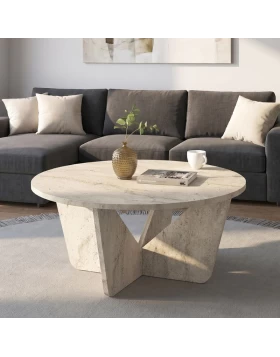 Τραπεζάκι σαλονιού Lagerta Megapap χρώμα travertine Ø75x35εκ.
