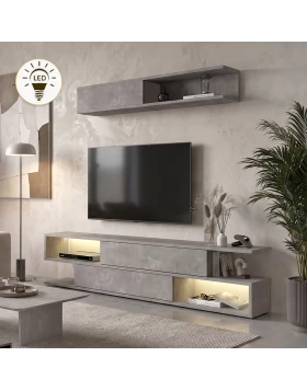 Σύνθεση τηλεόρασης Manet Megapap με LED χρώμα γκρι σκυροδέματος 180x29,5x39εκ.